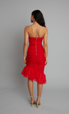 Red Bandeau Mesh Asymmetric Dress