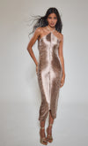 Gold Fringe Detail Halter Maxi Dress – Rare London