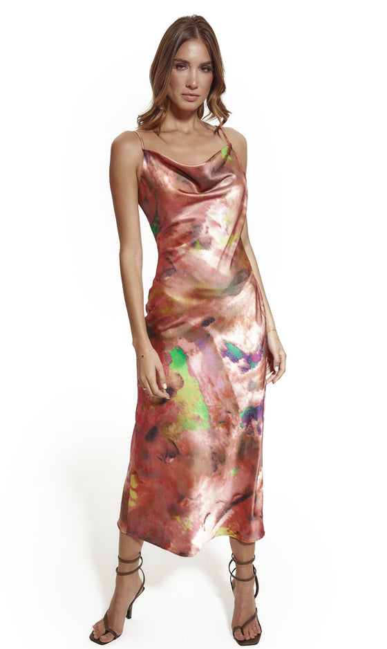 Digital Print Cowl Slip Dress