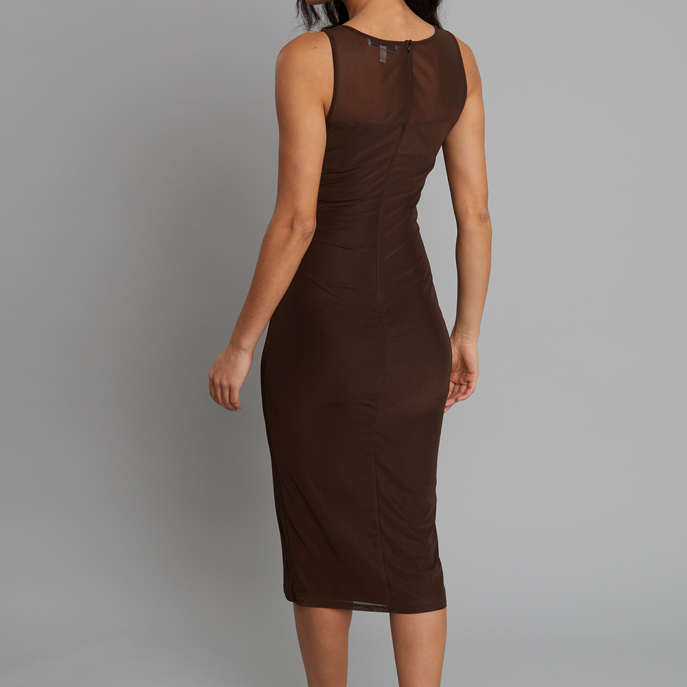 
                      
                        Brown Mesh Twist Bust Midi Dress
                      
                    