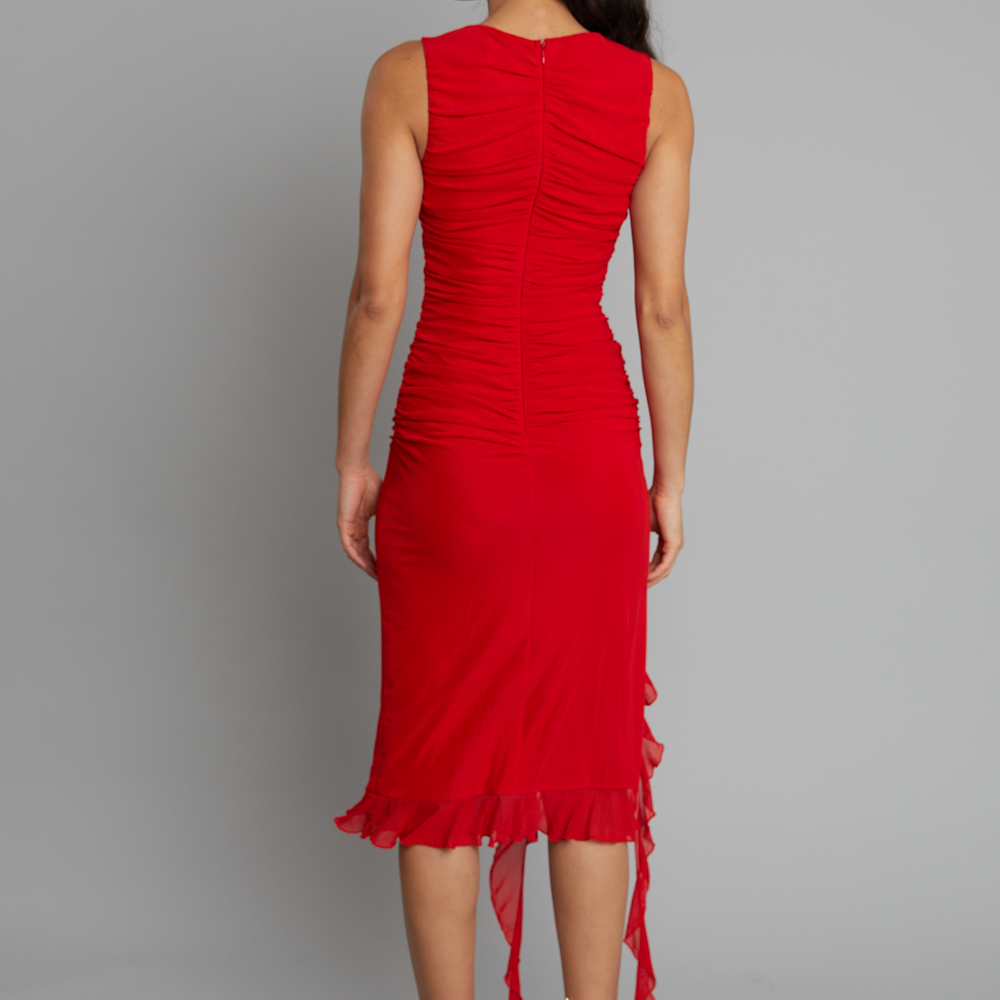 
                      
                        Red Ruffle Rosette Midi Tank Dress
                      
                    