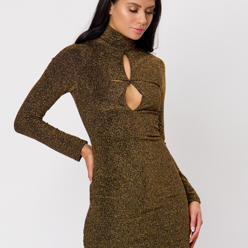 Gold Lurex Slash Cutout Dress