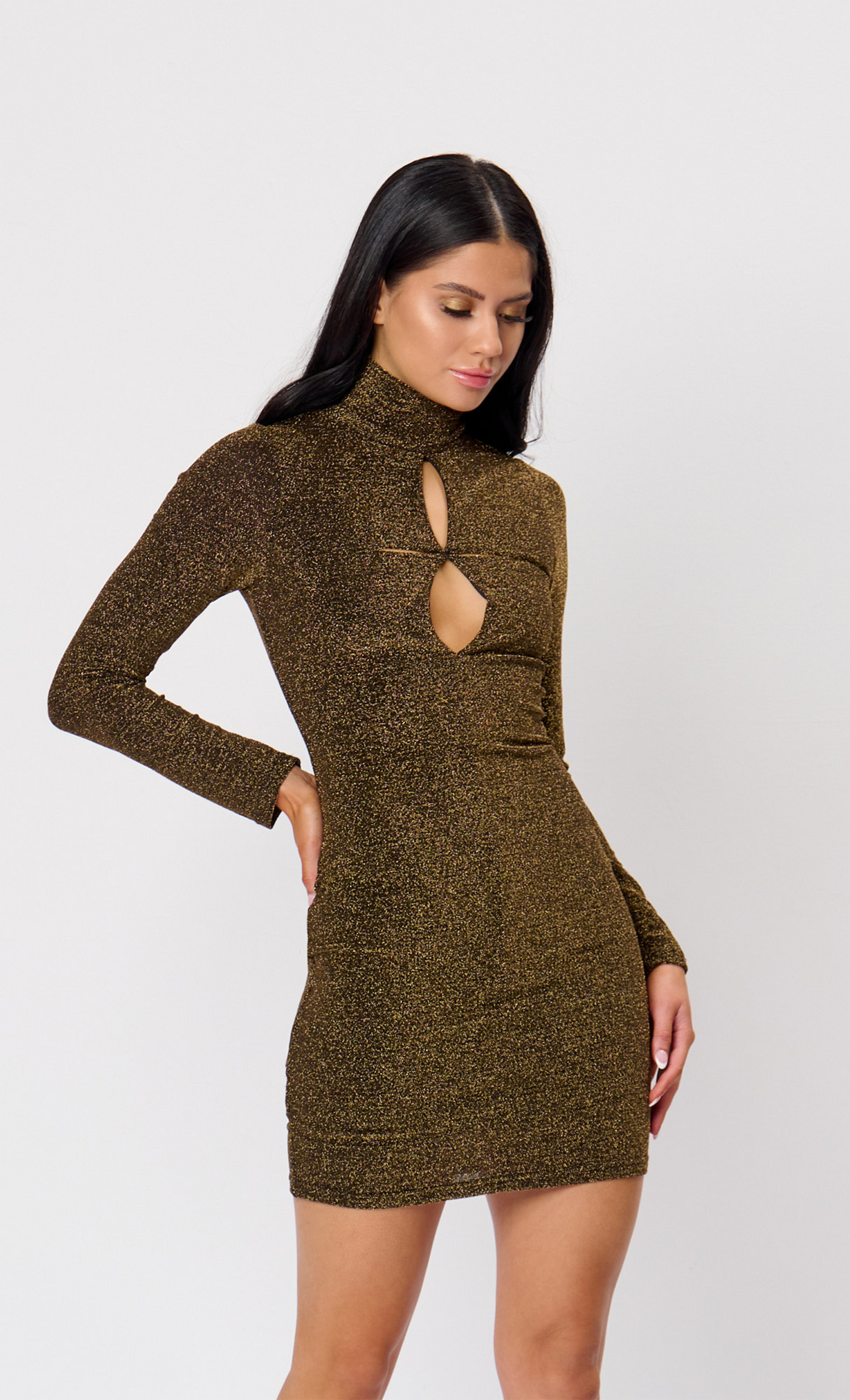 Gold Lurex Slash Cutout Dress