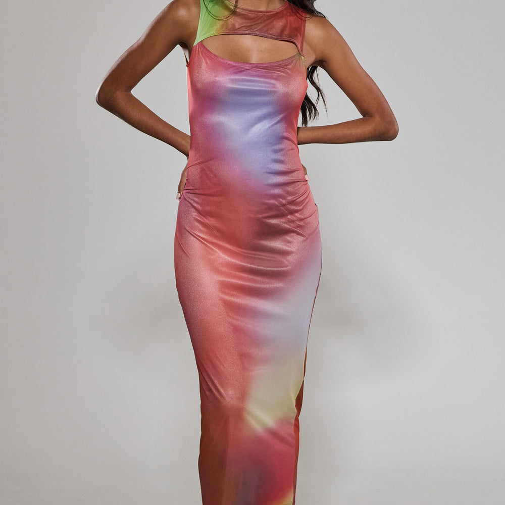 Blur Mesh Slash Maxi Dress