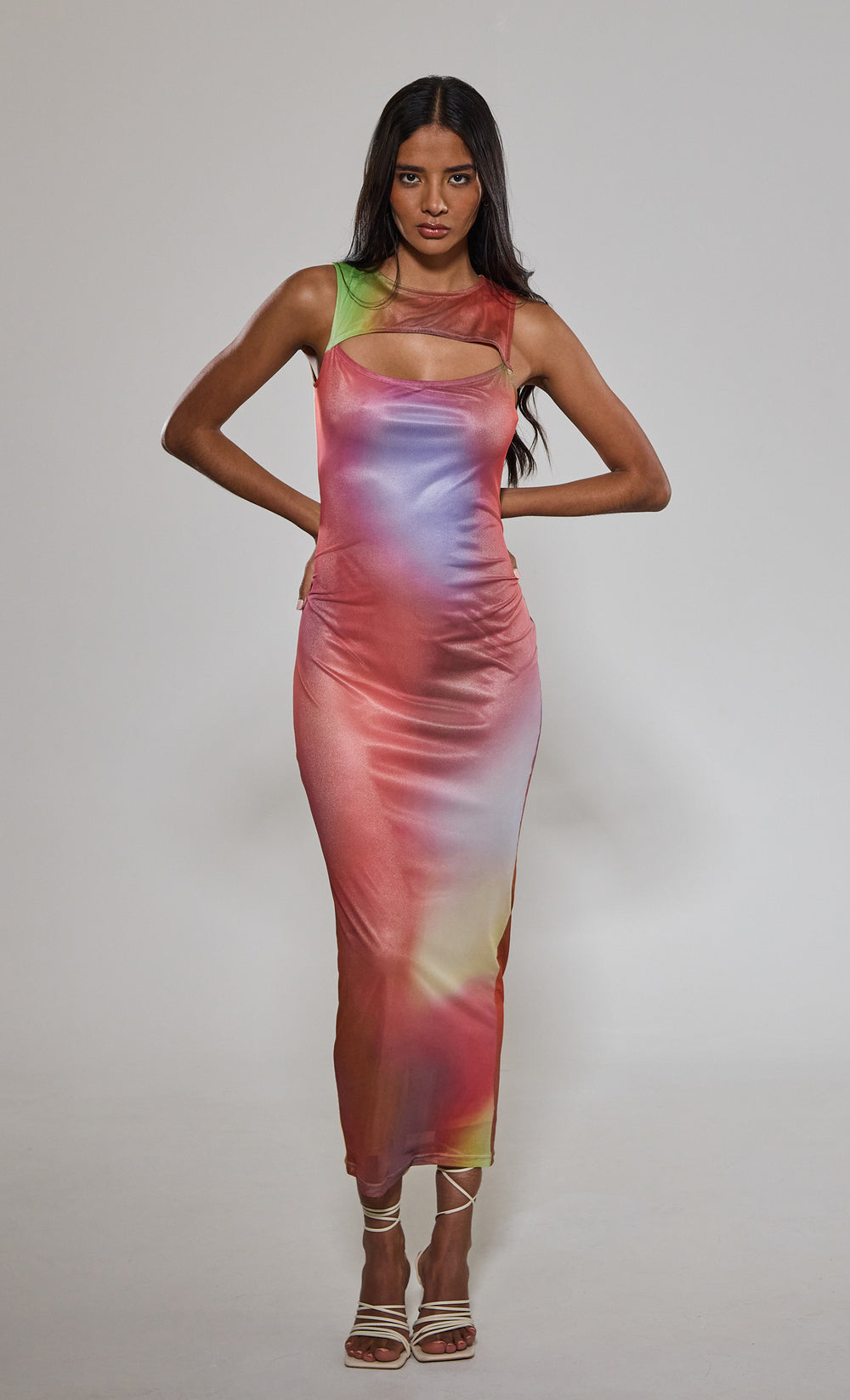 Blur Mesh Slash Maxi Dress