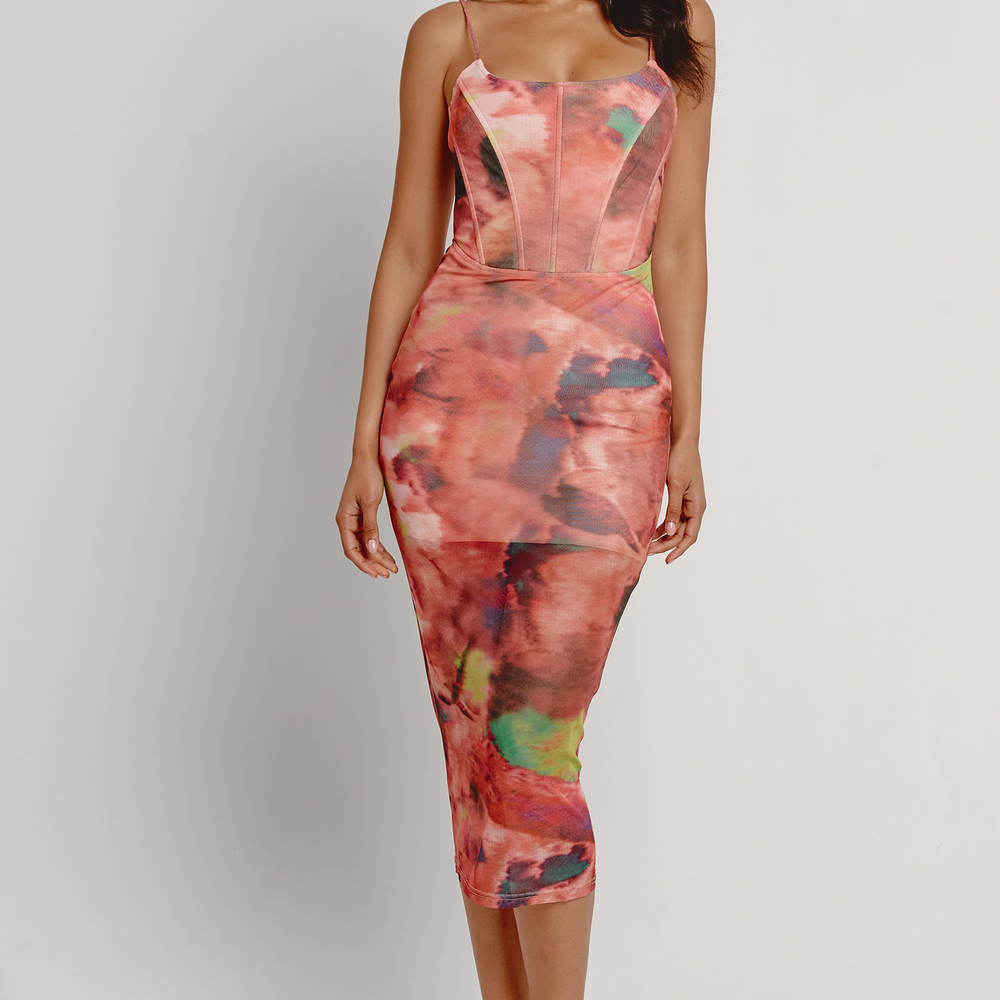 
                      
                        Print Corset Mesh Midi Dress
                      
                    