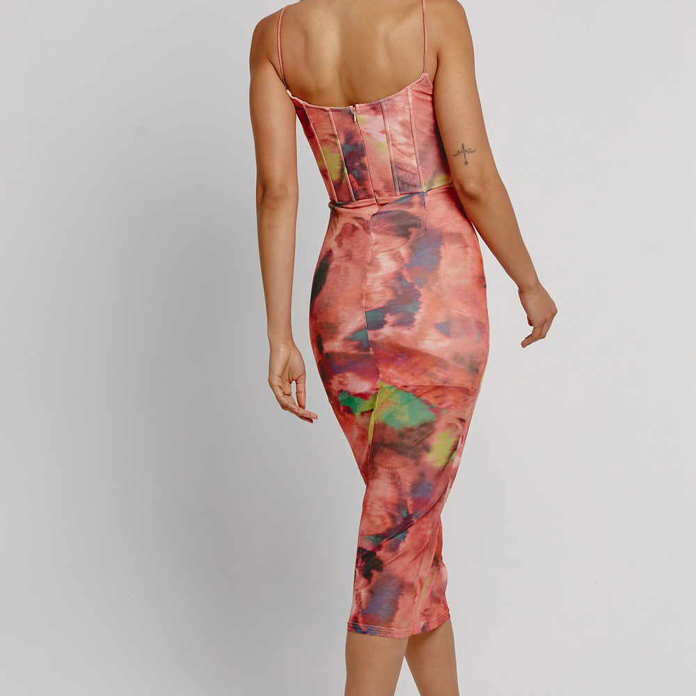 
                      
                        Print Corset Mesh Midi Dress
                      
                    