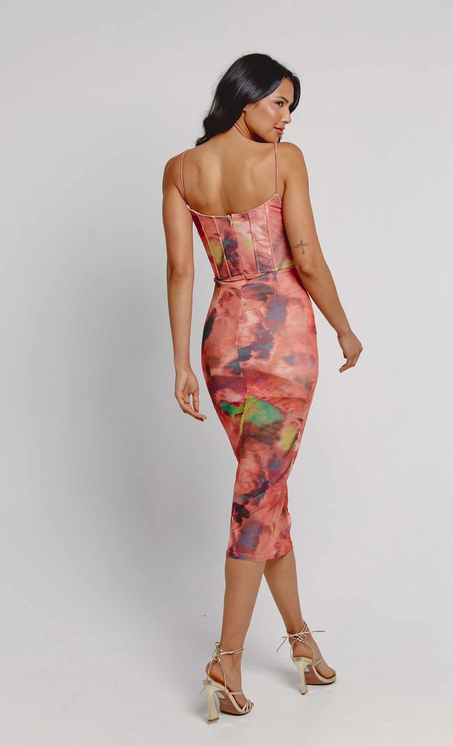 Print Corset Mesh Midi Dress Rare London Print Corset Mesh Midi Dress Rare London