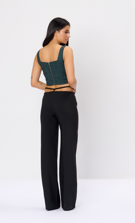 Black Waist Strap Detail Tailored Trousers