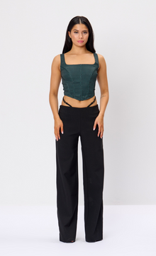  Black Waist Strap Detail Tailored Trousers