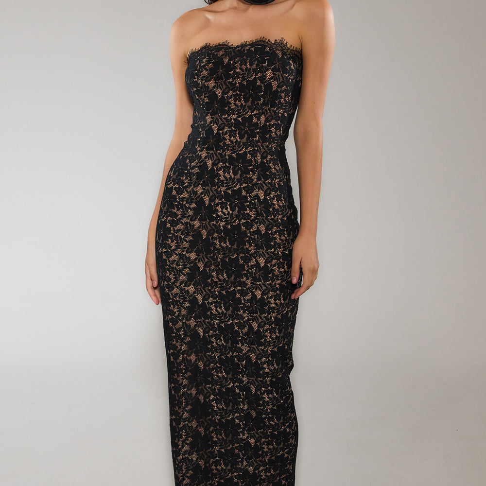 Black Lace Corsage Maxi Dress