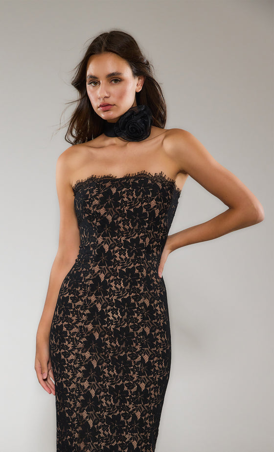 Black Lace Corsage Maxi Dress