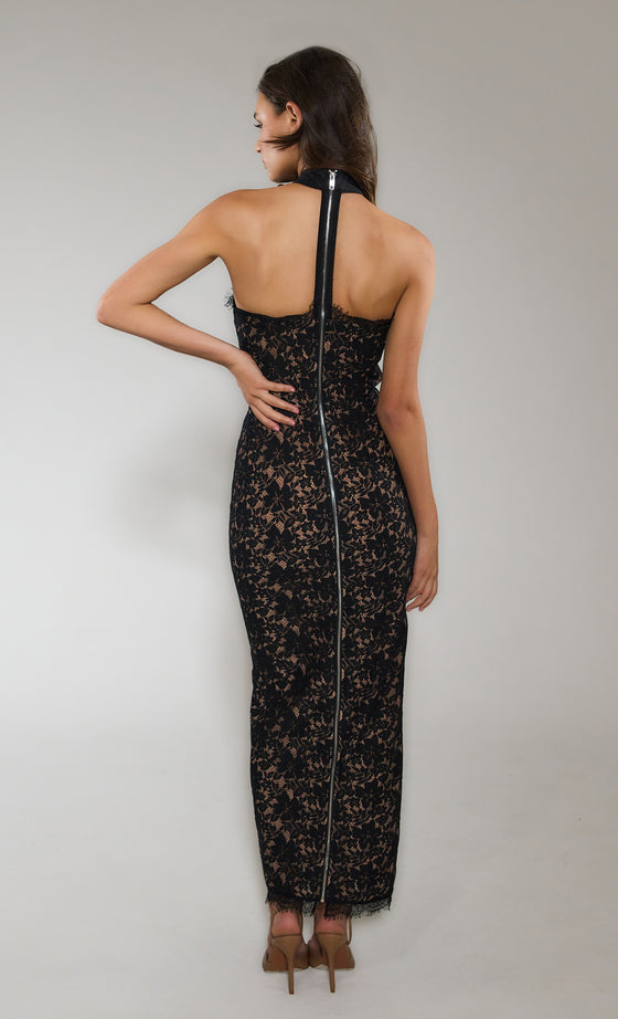 Black Lace Corsage Maxi Dress