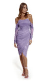 Lilac Bardot Mesh Drape Dress