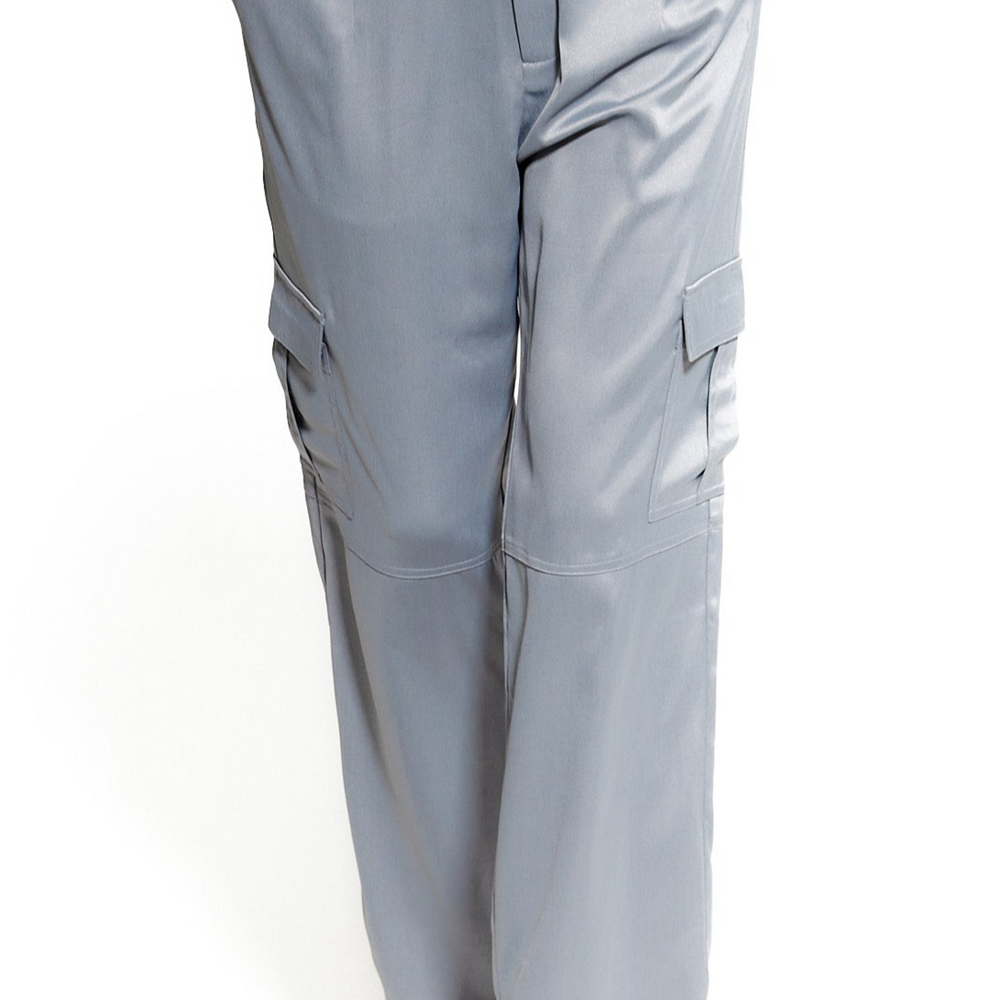 
                      
                        Silver Satin Cargo Trousers
                      
                    