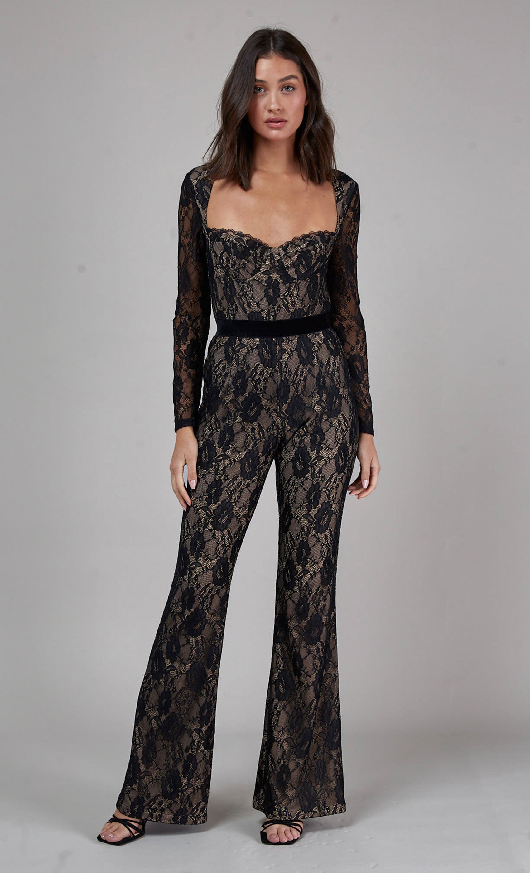 Black lace long sleeve jumpsuit on sale