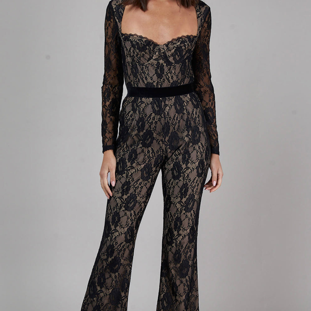 Black Long Sleeve Lace Jumpsuit