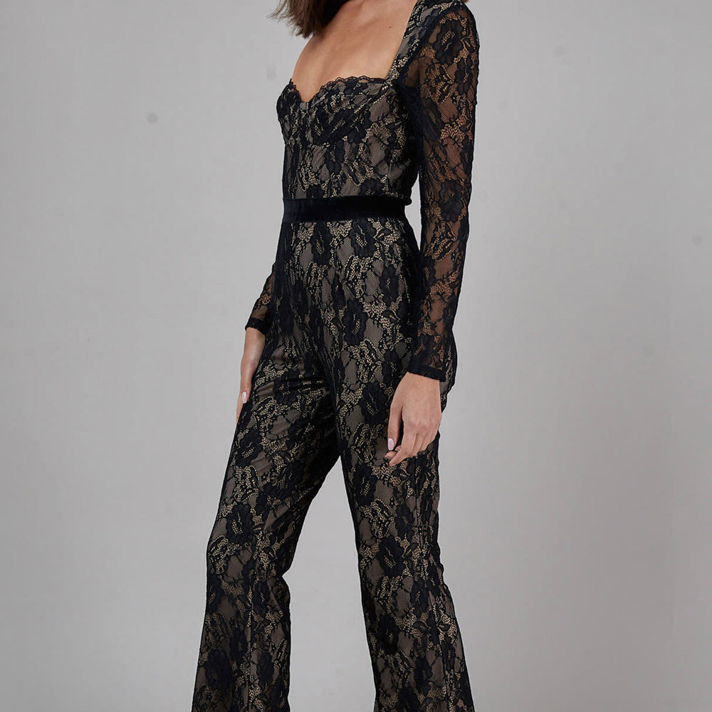 Black Long Sleeve Lace Jumpsuit