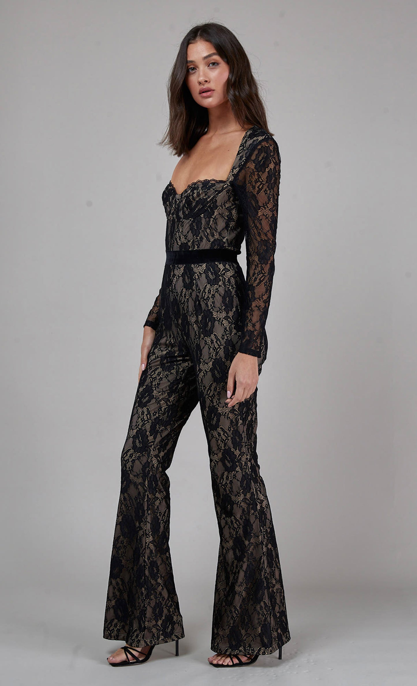 Black Long Sleeve Lace Jumpsuit