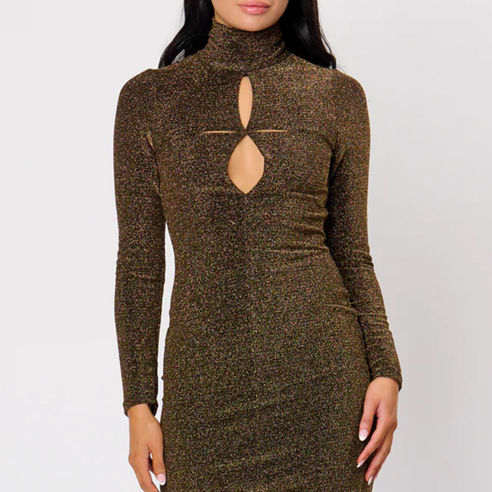 Gold Lurex Slash Cutout Dress