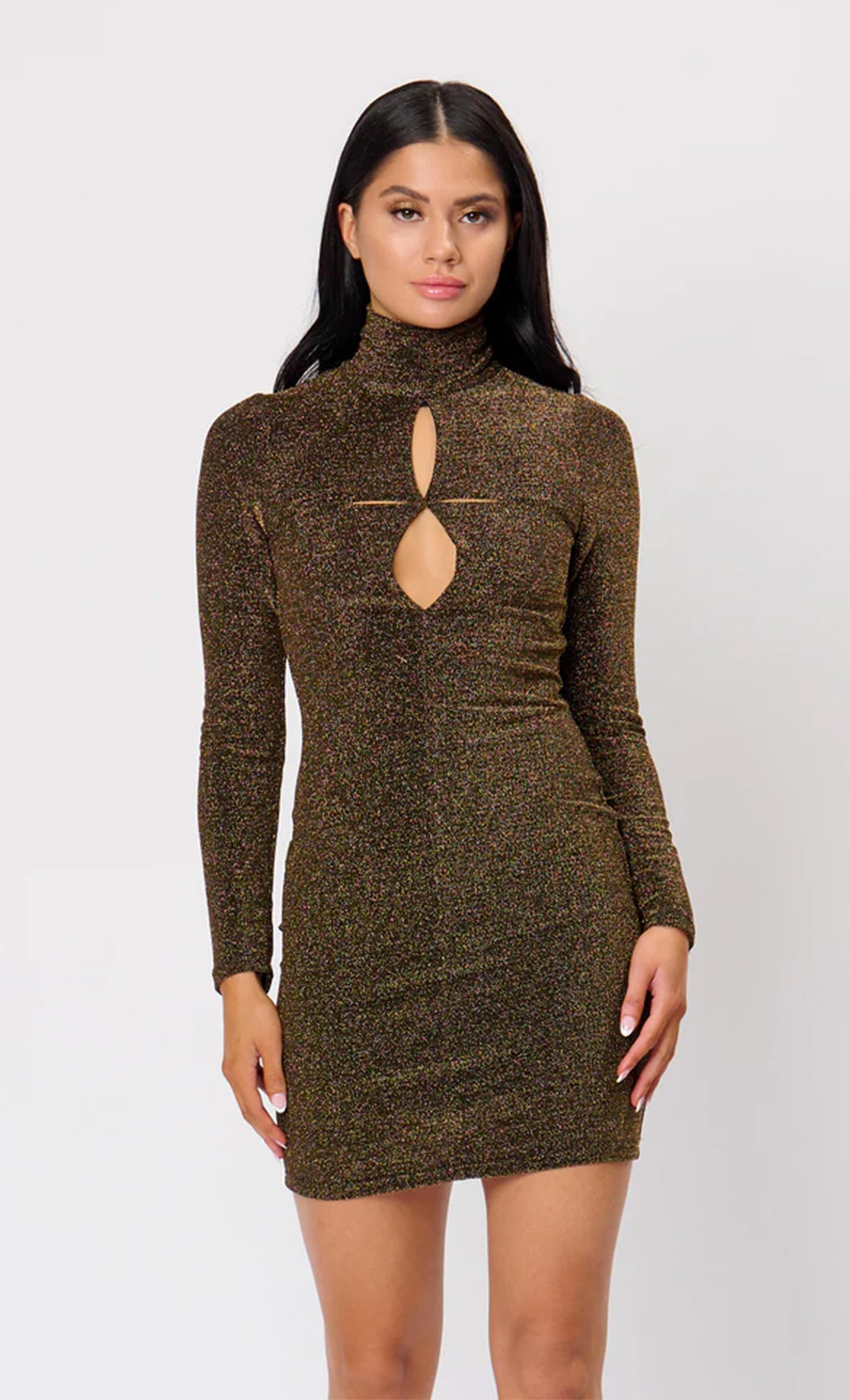 Gold Lurex Slash Cutout Dress