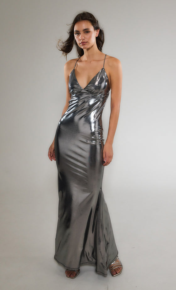 Silver Metallic Maxi Dress
