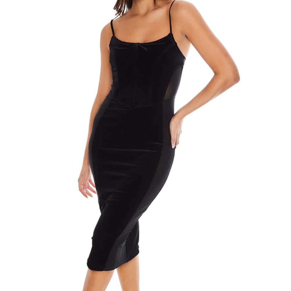 Black Velvet Corset Mesh Side Dress