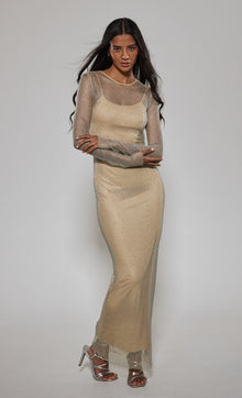 Club L London - UK Madeleine | Navy Fishtail Maxi Dress with Bardot Mesh Long Sleeves US 0 / Navy