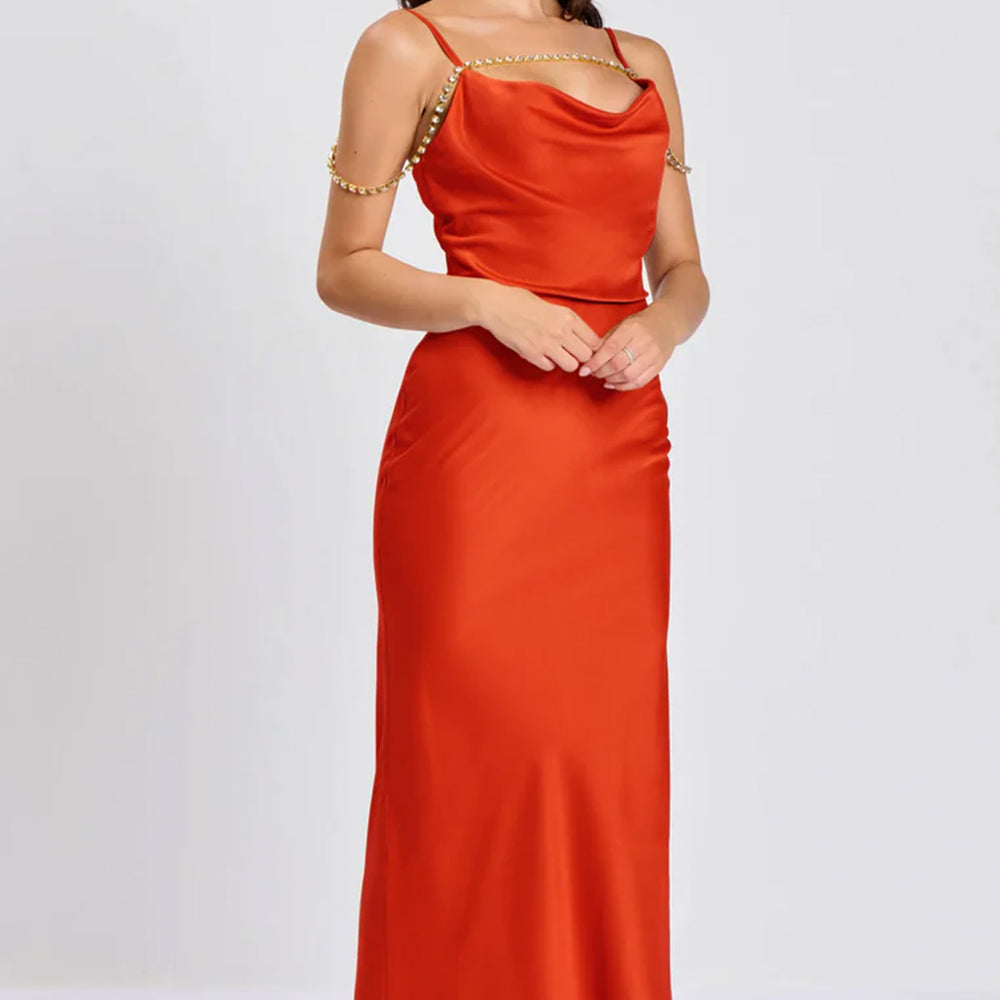 
                      
                        Burnt Orange Diamante Chain Slip Maxi Dress
                      
                    