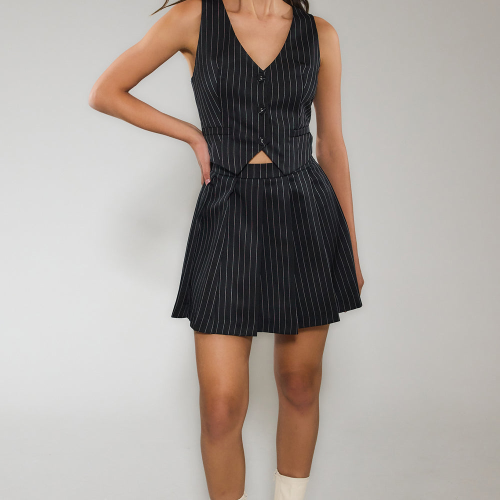 
                      
                        Pinstripe Pleated Waistcoat Mini Dress
                      
                    