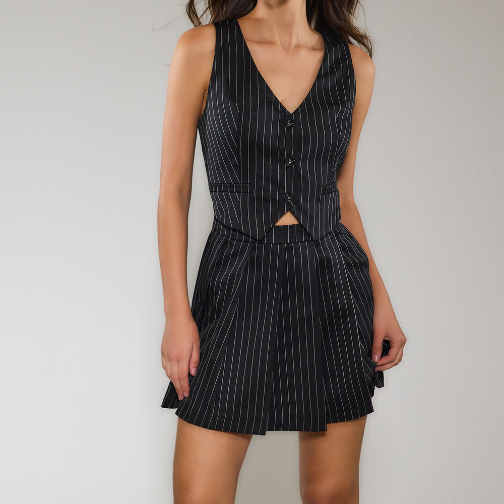 
                      
                        Pinstripe Pleated Waistcoat Mini Dress
                      
                    