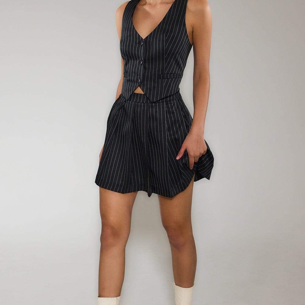 
                      
                        Pinstripe Pleated Waistcoat Mini Dress
                      
                    