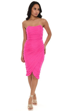  Pink Corset Mesh Drape Dress