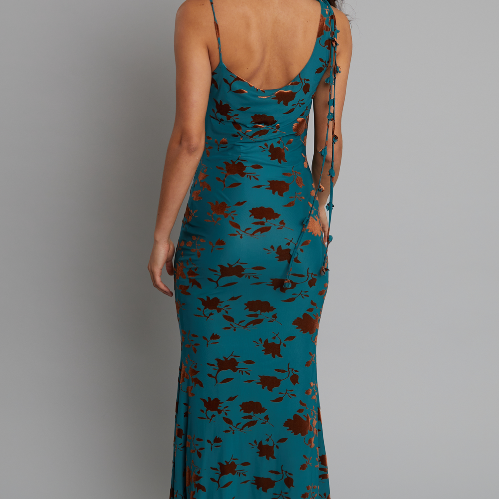 
                      
                        Teal Burnt Devore Asymmetric Maxi Dress
                      
                    