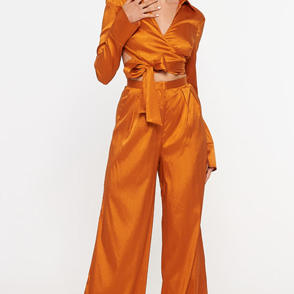 Turmeric Satin Jacquard Wide Trousers