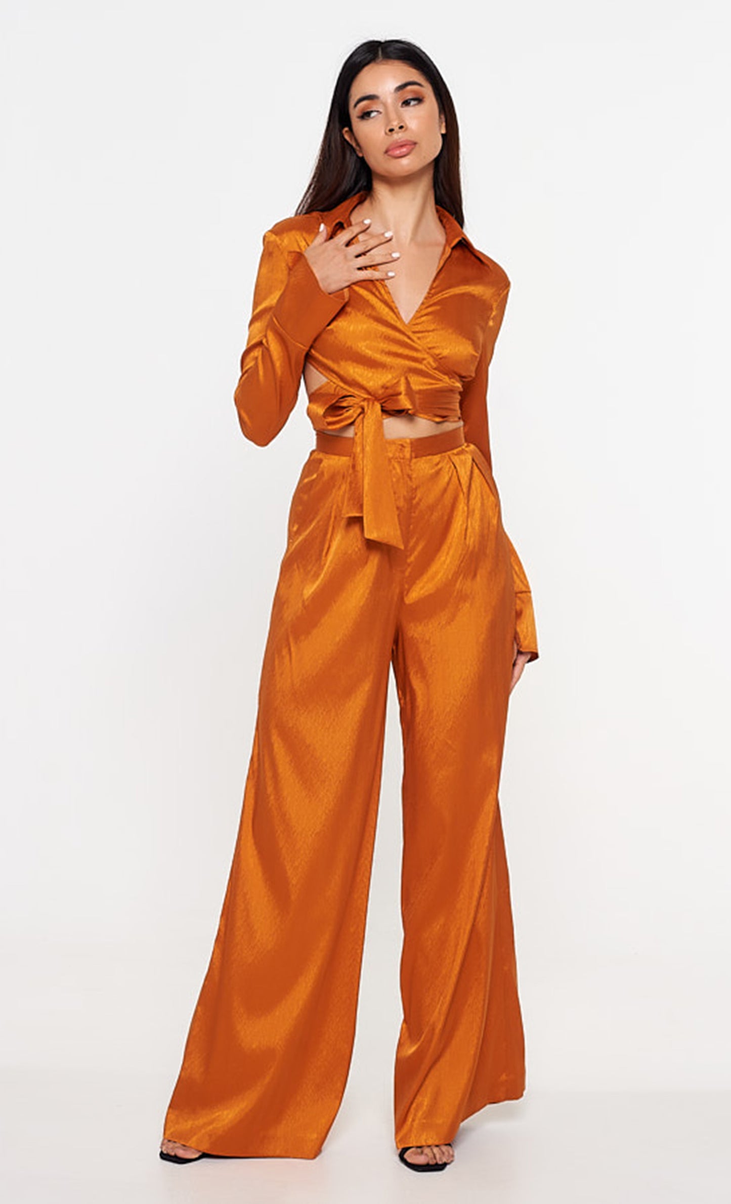 Turmeric Satin Jacquard Wide Trousers