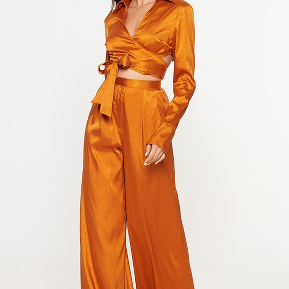 Turmeric Satin Jacquard Wide Trousers