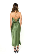 Green Lace Detail Satin Slip Dress