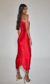 Red Fringe Detail Halter Neck Maxi Dress