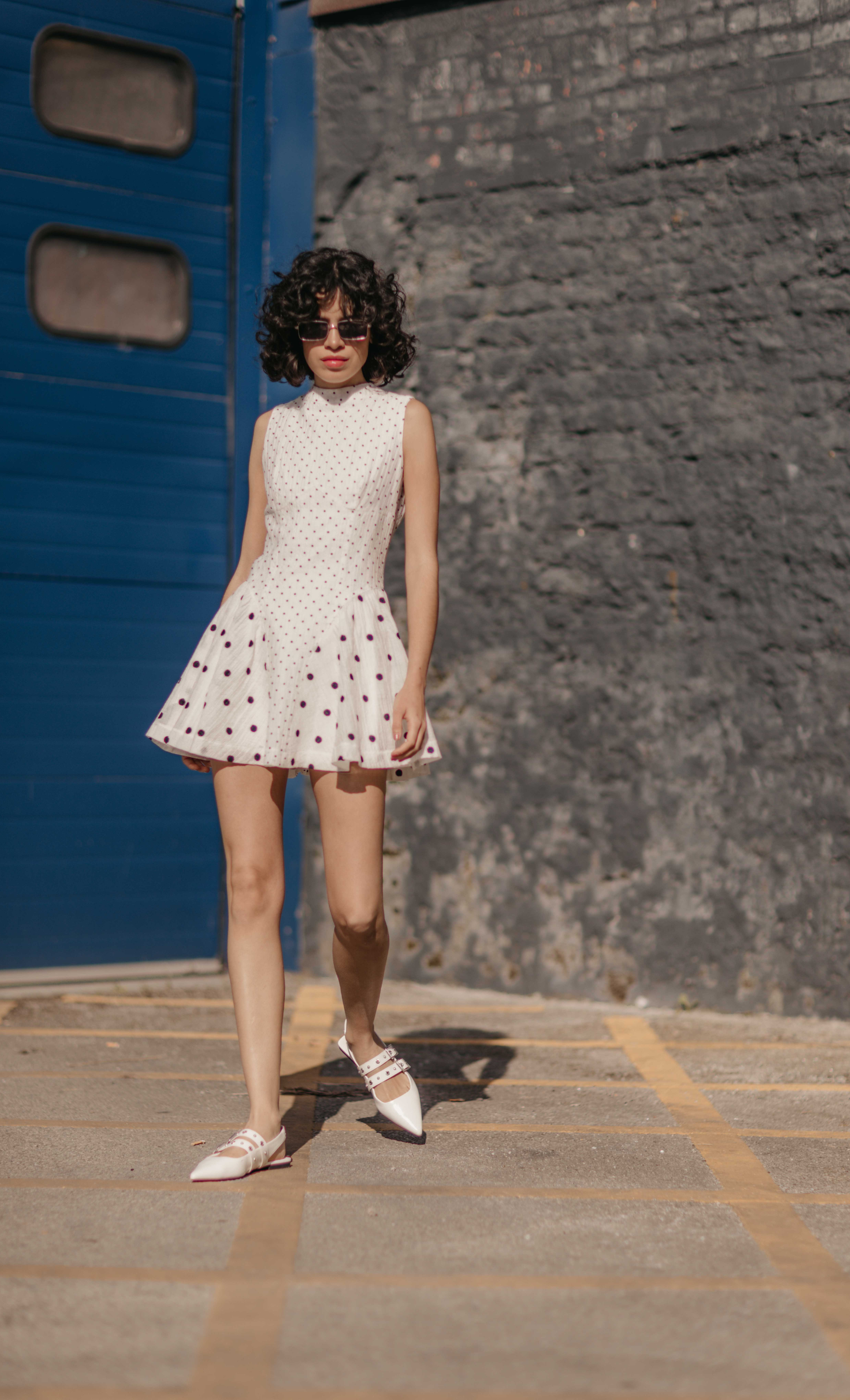 Another Girl Women's White Polka Dot High Neck Mini Dress 6 Another Girl Women's White Polka Dot High Neck Mini Dress 6