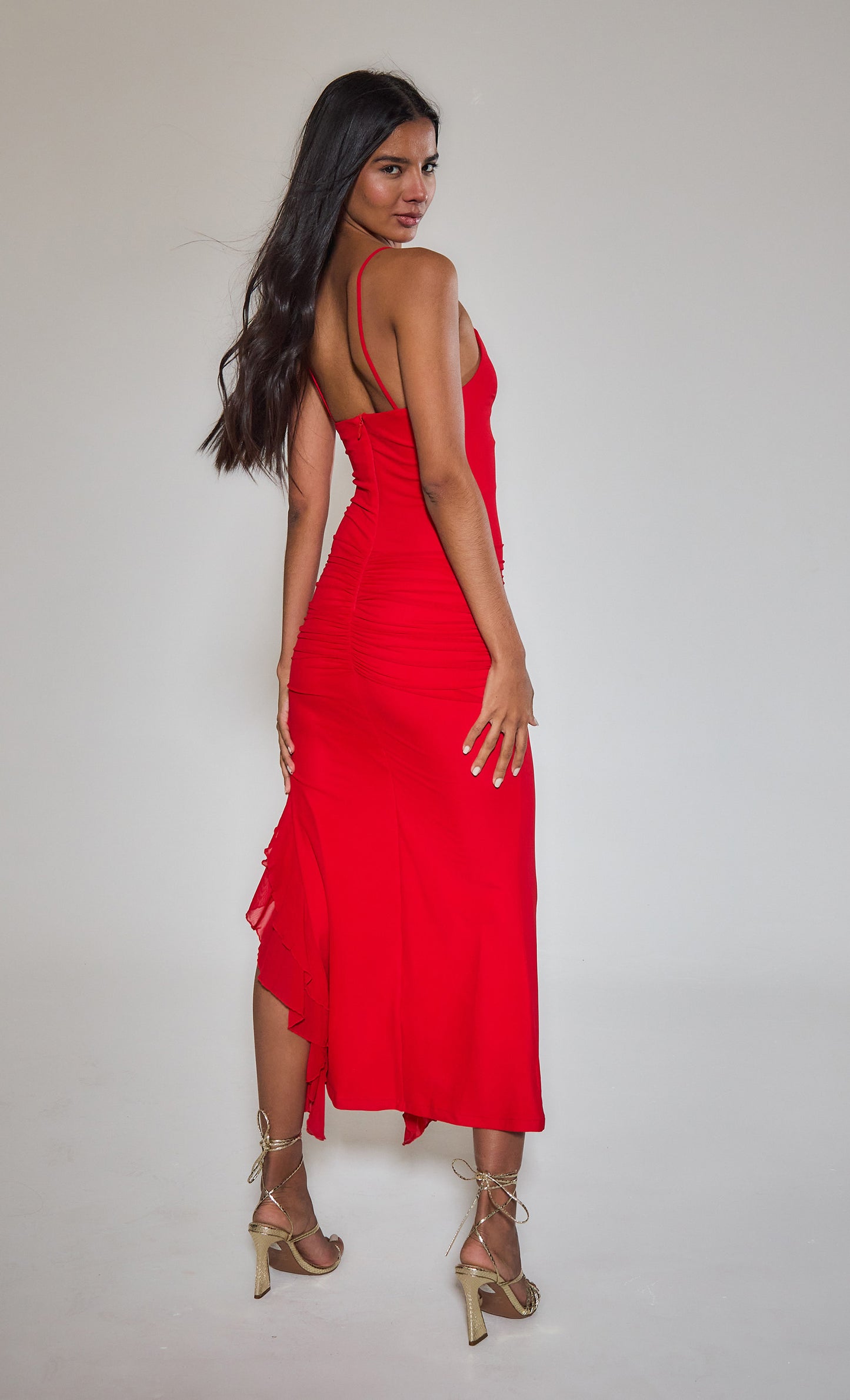 Red Corsage Ruffle Detail Maxi dress