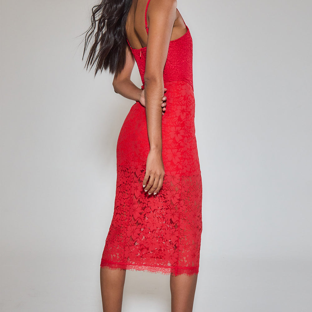 
                      
                        Red Lace Midi Corset Dress
                      
                    