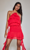Red Ruffle Corsage Halter Mini Dress