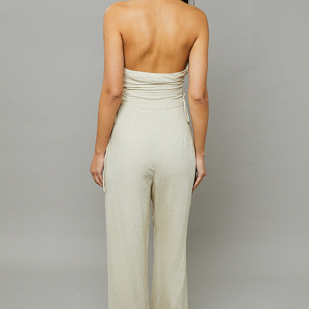 
                      
                        Beige Linen Halterneck Lace-Up Jumpsuit
                      
                    