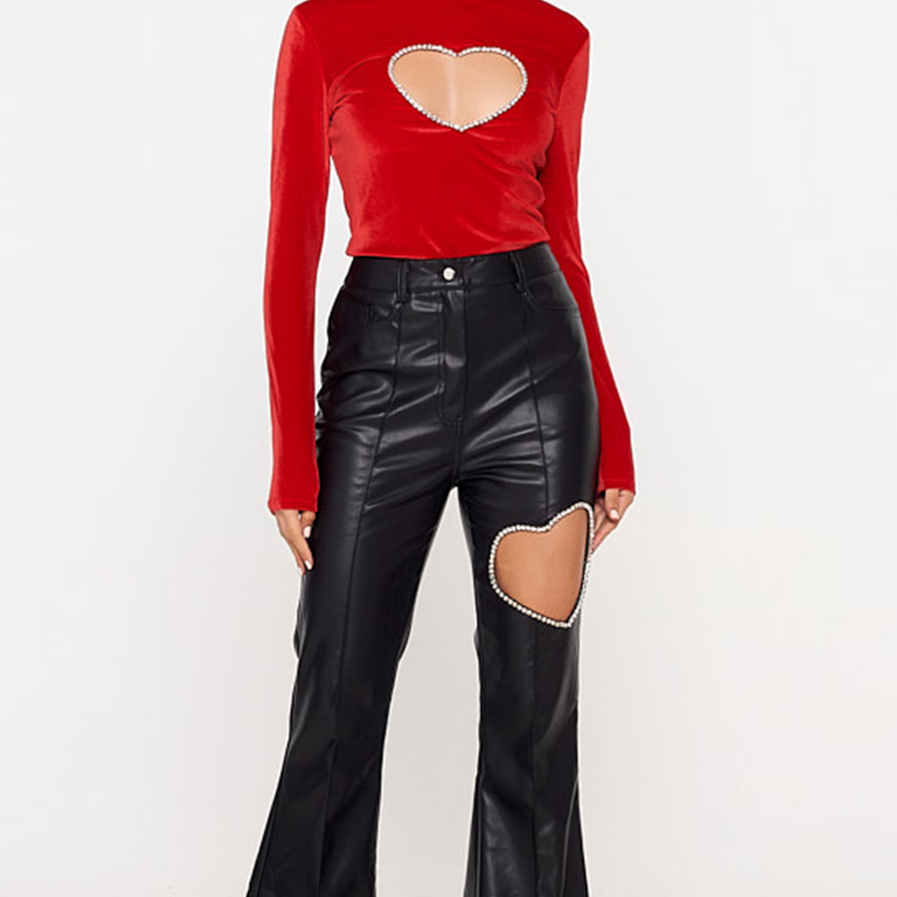 
                      
                        Red Diamante Heart Cutout Velvet Top
                      
                    