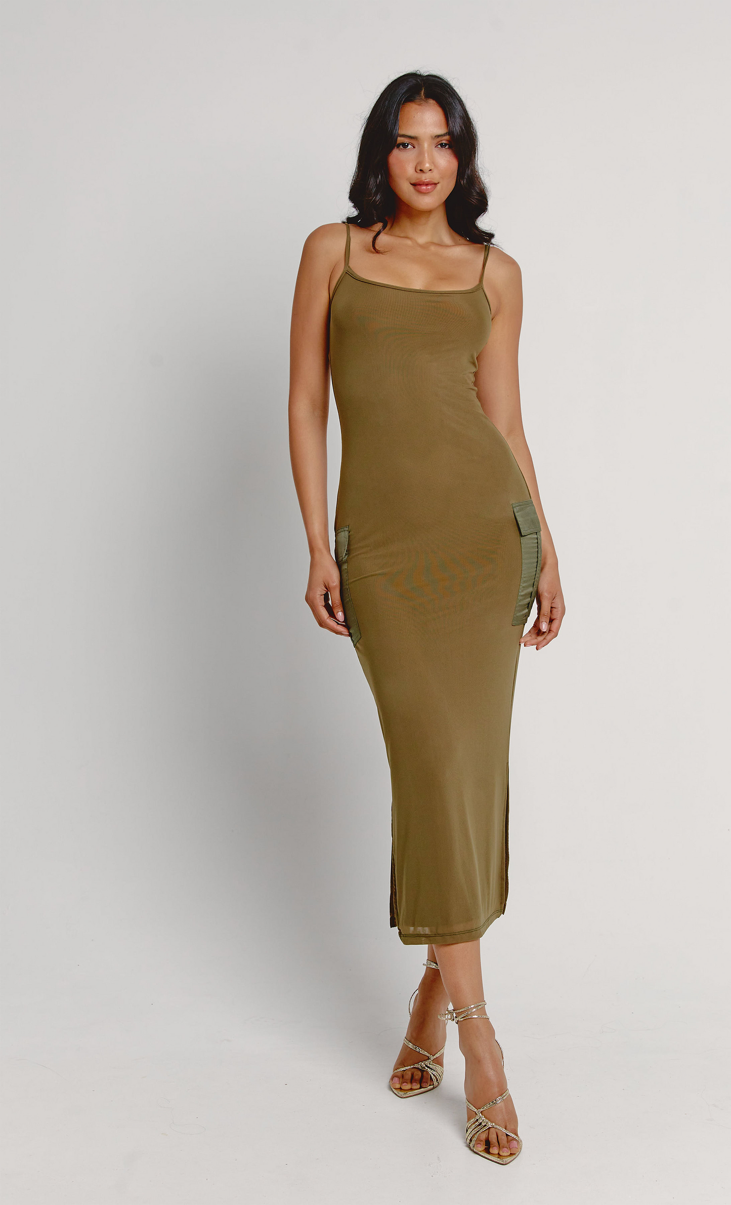 Cargo Pocket Mesh Maxi Dress