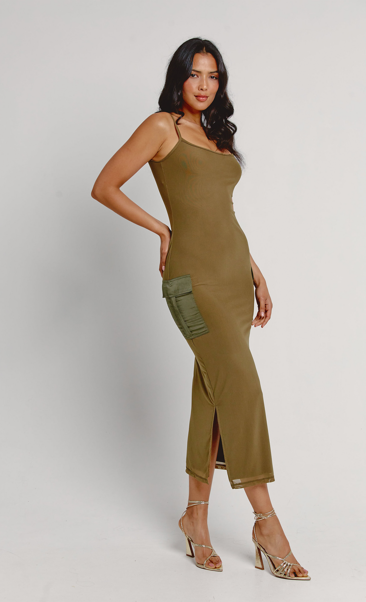 Cargo Pocket Mesh Maxi Dress