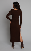 Brown Popcorn Long Sleeve Maxi Dress