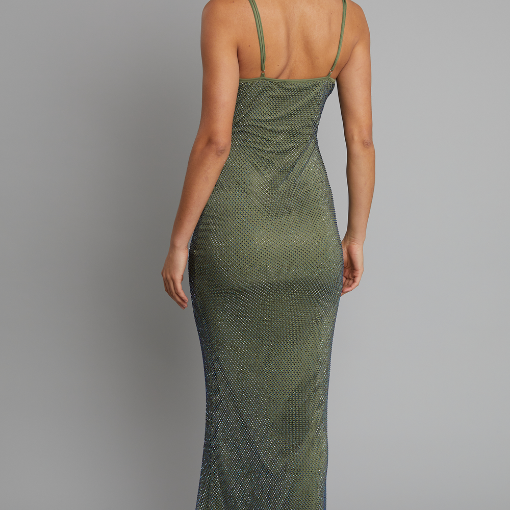 
                      
                        Khaki Diamante Mesh Maxi Dress
                      
                    