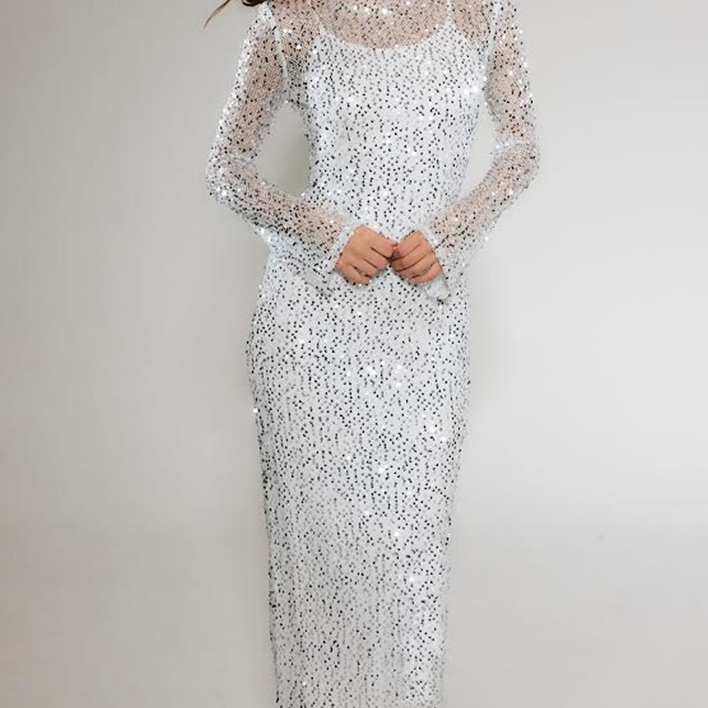 
                      
                        White Long Sleeve Sequin Maxi Dress
                      
                    